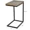 Brown Wood Distressed C-Shaped Accent Table with Black Metal Base 13" x 18" x 26"